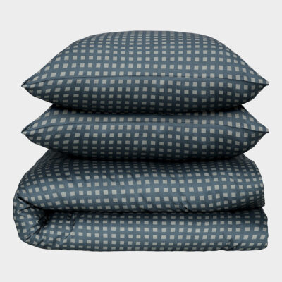 Bambus sengetøj oliven/grålig blå ternet 200Ã220